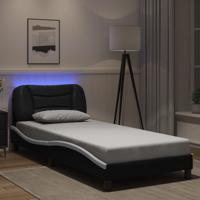 Bedframe met LED-verlichting kunstleer zwart en wit 90x200 cm