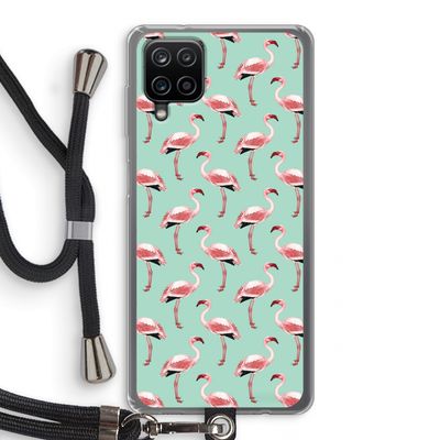 Flamingoprint groen: Samsung Galaxy A12 Transparant Hoesje met koord
