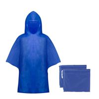 Kinder regen poncho - 2x - pvc - blauw - in zakje - vanaf 4 jaar - noodponcho met capuchon