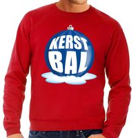 Foute kersttrui kerstbal blauw op rode sweater voor heren - thumbnail