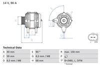 Dynamo / Alternator BOSCH, Spanning (Volt)14V, u.a. für VW