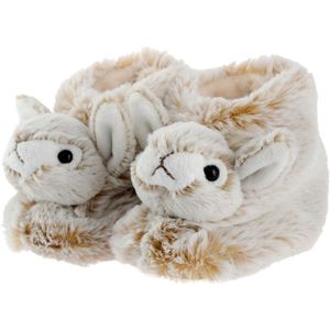 Warme dieren slofjes/pantoffeltjes konijn/haas bruin/wit voor jongens/meisjes/babys 6-12 maanden  -