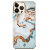 iPhone 13 Pro Max siliconen hoesje - Marmer blauw goud