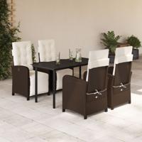 5-delige Tuinset met kussens poly rattan bruin