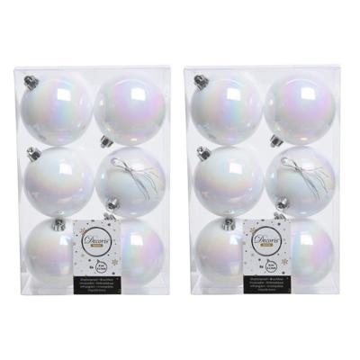 Decoris Kerstballen - 36x st - wit parelmoer - D8 cm - kunststof - kerstversiering Decoris Kerstballen - 36x st - wit parelmoer - D8 cm - kunststof - kerstversiering