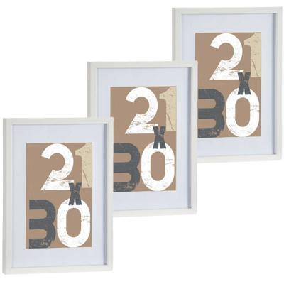 3x stuks houten fotolijst - wit - 30 x 40 cm - fotolijstje - met passe-partout - decoratie