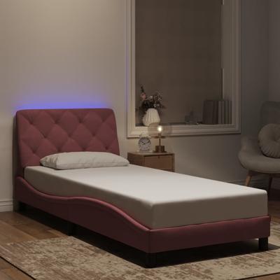 Bedframe met LED zonder matras fluweel roze 90x190 cm