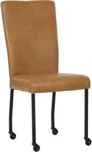 Cognac leren moderne eetkamerstoel Deal - poot vierkant zwart met wiel - Granada leer Sahara (cognac leer)