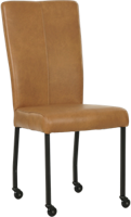 Cognac leren moderne eetkamerstoel Deal - poot vierkant zwart met wiel - Granada leer Sahara (cognac leer)