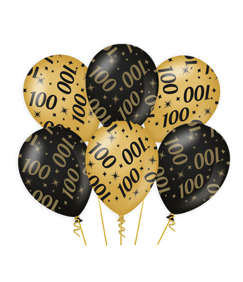 Classy Ballonnen 100 Jaar Zwart/Goud (6st)