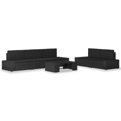 6-delige Loungeset poly rattan zwart