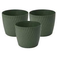 Form Plastic Plantenpot/bloempot Waves - 3x - kunststof - donkergroen - D17 x H14 cm