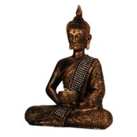 Boeddha decoratie beeldje met kaarshouder - kunststeen - goud - 26 x 20 cm - thumbnail