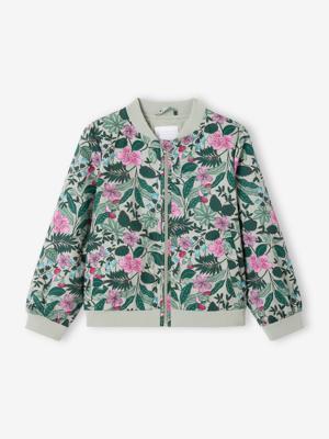 Jas in bomberstijl voor meisjes met bloemmotief saliegroen