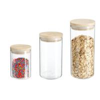 Keuken voorraad bussen - potten - glas/hout - set 6x stuks - voedsel - 600 ml -1000 ml - 1300 ml