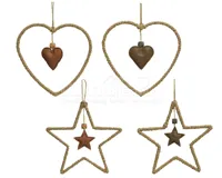 Kersthanger Jute Hart of Ster Assorti 1st