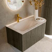 Badmeubel Mondiaz Kurve-Dlux | 85 cm | Meubelkleur Shadow | Wastafelkleur Meli | Solid surface | Wasbak linker zijde spoelbak | 1 kraangat