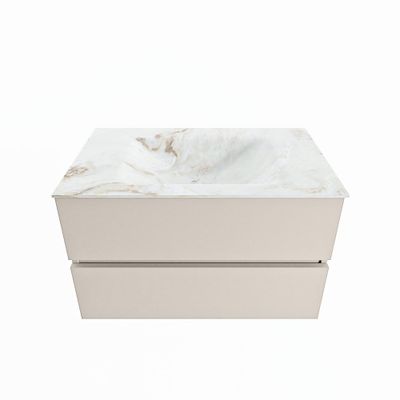MONDIAZ VICA-DLUX 80cm badmeubel onderkast Linen 2 lades. Inbouw wastafel CLOUD midden zonder kraangat, kleur Frappe.