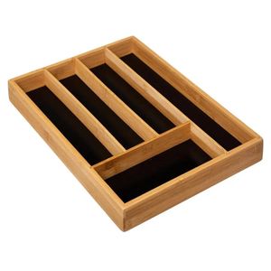 Bestekbak/keuken organizer 5-vaks zwart bamboe 34 x 25 cm - Bestekbakken