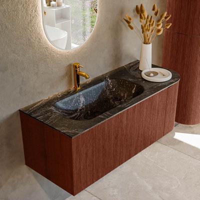Badmeubel Mondiaz Kurve-Dlux | 115 cm cm | Meubelkleur Ruby | Wastafelkleur Lava | Solid surface | Wasbak links zijde spoelbak | 1 kraangat