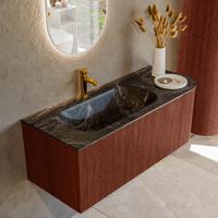 Badmeubel Mondiaz Kurve-Dlux | 115 cm cm | Meubelkleur Ruby | Wastafelkleur Lava | Solid surface | Wasbak links zijde spoelbak | 1 kraangat