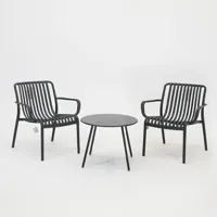 Loungeset Porto 2x Vita Porto Loungestoel met Santo Bijzettafel Zwart Balkon Set Vita