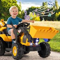 Elektrotractor met Aanhanger & Schep & Afstandsbediening 12V Zittractor Zitgraafmachine Geel