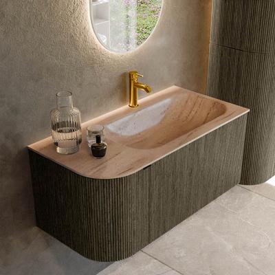 Badmeubel Mondiaz Kurve-Dlux | 95 cm | Meubelkleur Shadow | Wastafelkleur Saba | Solid surface | Wasbak rechter zijde spoelbak | 1 kraangat