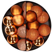 Kerstballen kleuren mix set - 24x stuks - kunststof - koper en oranje - dia 6 cm - Kerstversiering