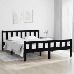 Bedframe massief hout zwart 150x200 cm 5FT King Size