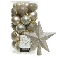 Decoris kerstballen 30x stuks - licht champagne 4/5/6 cm kunststof mat/glans/glitter mix en piek   -