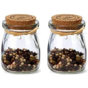 2x Glazen mini voorraadpotjes / kruidenpotjes met kurk 7,5 cm