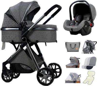 Luxe Multifunctionele 3-in-1 Combi Kinderwagen - Kwalitatieve Buggy - Opklapbare Wandelwagen - Donkergrijs - Incl. Autostoel