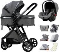 Luxe Multifunctionele 3-in-1 Combi Kinderwagen - Kwalitatieve Buggy - Opklapbare Wandelwagen - Donkergrijs - Incl. Autostoel