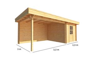 Blokhut met overkapping Lisa 600 cm bij 300 cm diep Plat dak - Warentuin Collection