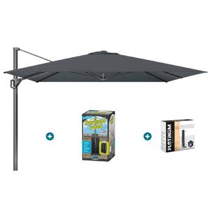 Platinum Challenger Telescope Zweefparasol premium - 3,5x3,5 - Faded Black met ingraafvoet en hoes