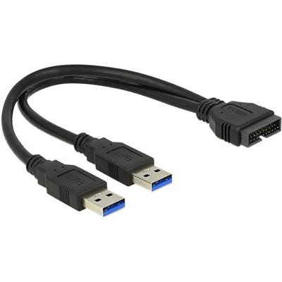 Delock USB Adapter [2x USB 3.2 Gen 1 stekker A (USB 3.0) - 1x USB 3.2 Gen 1 stekker intern 19-polig (USB 3.0)] 83910