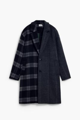 Geruite jas van twee materialen - BLACK - XL