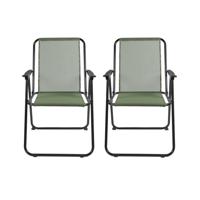 Home Deco Factory camping/strand stoel - 2x - aluminium - inklapbaar - groen - L45 x B54 x H84 cm