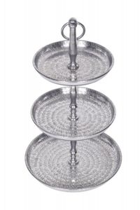 Design taartplateau ORIENT 47cm zilver in wildhammerafwerking met drie niveaus - 41534