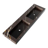 Brauer Coral Wastafel - 160 cm - met 2 Spoelbakken en 0 Kraangaten - Marmerlook Copper Brown