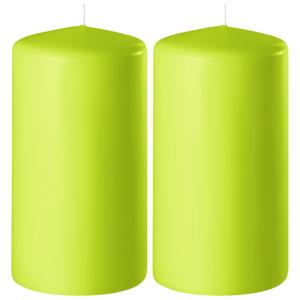 Enlightening Candles Cilinder/stompkaars - 2x - limegroen - D6 x H8 cm - 27 branduur