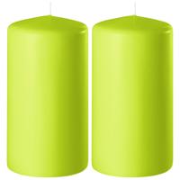 Enlightening Candles Cilinder/stompkaars - 2x - limegroen - D6 x H8 cm - 27 branduur
