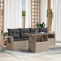 5-delige Loungeset met kussens poly rattan lichtgrijs