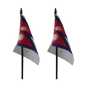 Nepal - 2x - mini vlaggetje van 10 x 15 cm op stokje - Landen vlag - H27 cm