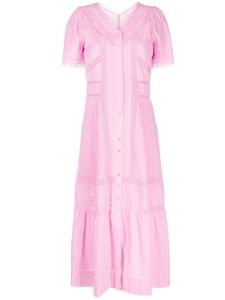 LoveShackFancy robe mi-longue volantée à broderies - Rose