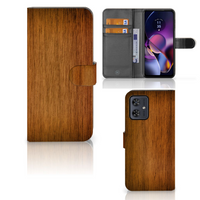 Motorola Moto G54 Book Style Case Donker Hout - thumbnail