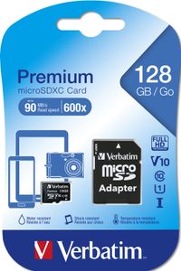 Verbatim Premium microSDXC-kaart 128 GB Class 10 Incl. SD-adapter