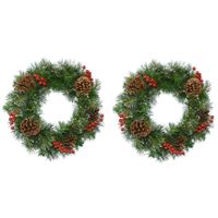 2x stuks kerstkransen/dennenkransen groen met sneeuw en versiering 50 cm 2x stuks kerstkransen/dennenkransen groen met sneeuw en versiering 50 cm