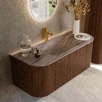 Badmeubel Mondiaz Kurve-Dlux | 110 cm | Meubelkleur Walnut | Wastafelkleur Oza | Solid surface | Wasbak midden spoelbak | 1 kraangat